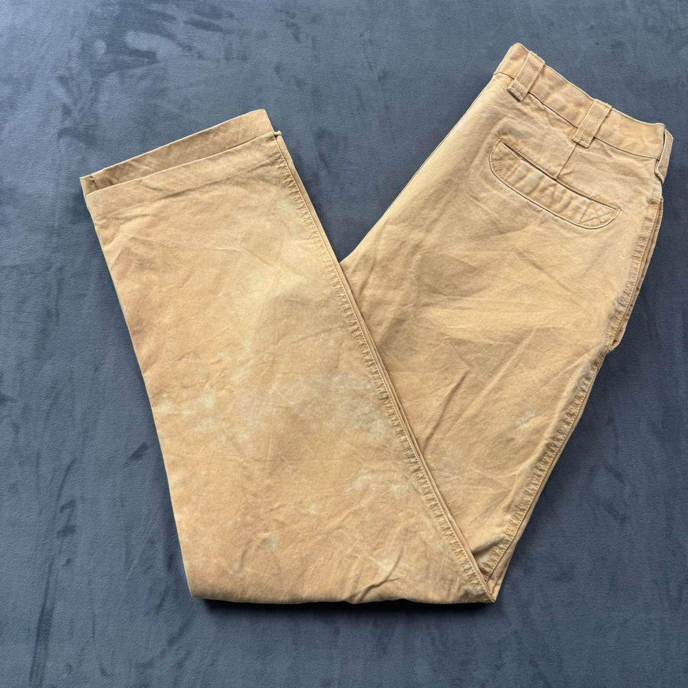 Orvis Mens Canvas Field Pants Tan Khaki Straight Leg Cotton Work Trousers 34x31